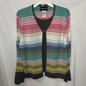 Sag Harbor Multicolor Striped Sweater Faux Cardigan